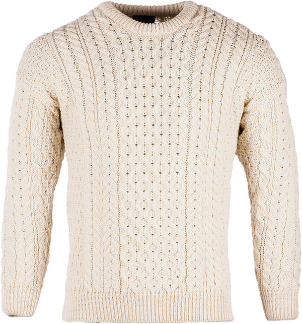 Men's Worsted Wool Crew Neck Sweater by Aran Mills - Cream