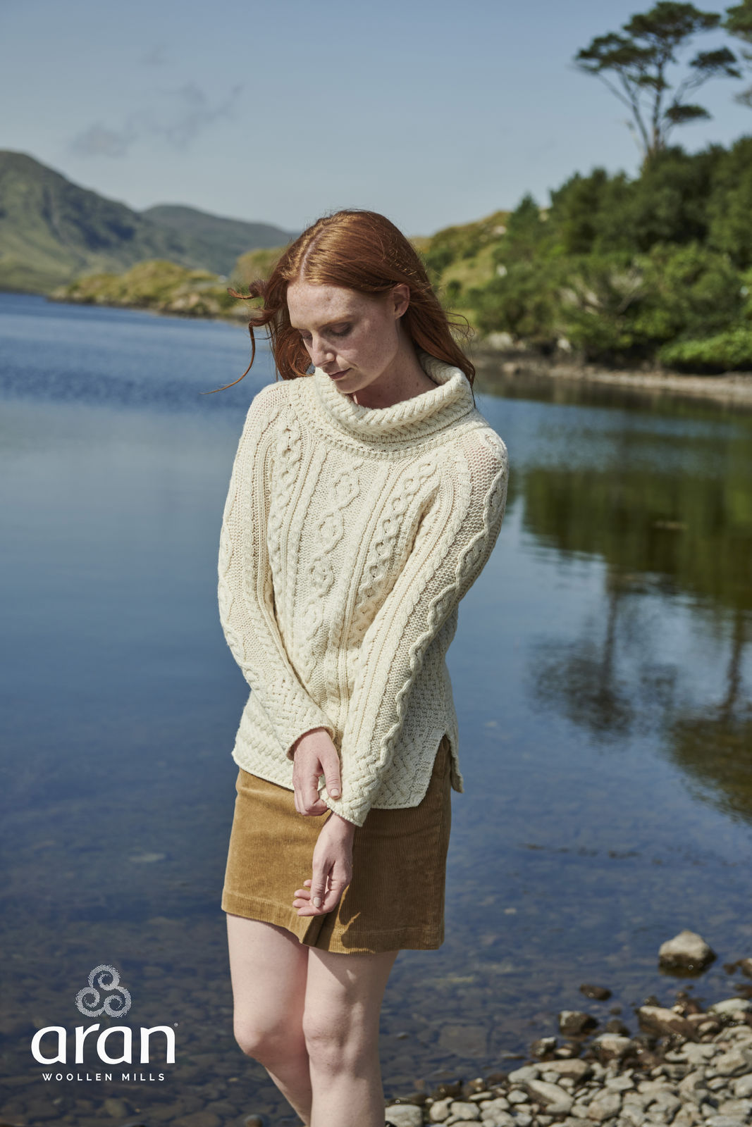 Ladies Merino Wool Roll Neck Sweater by Aran Mills - 2 Colours