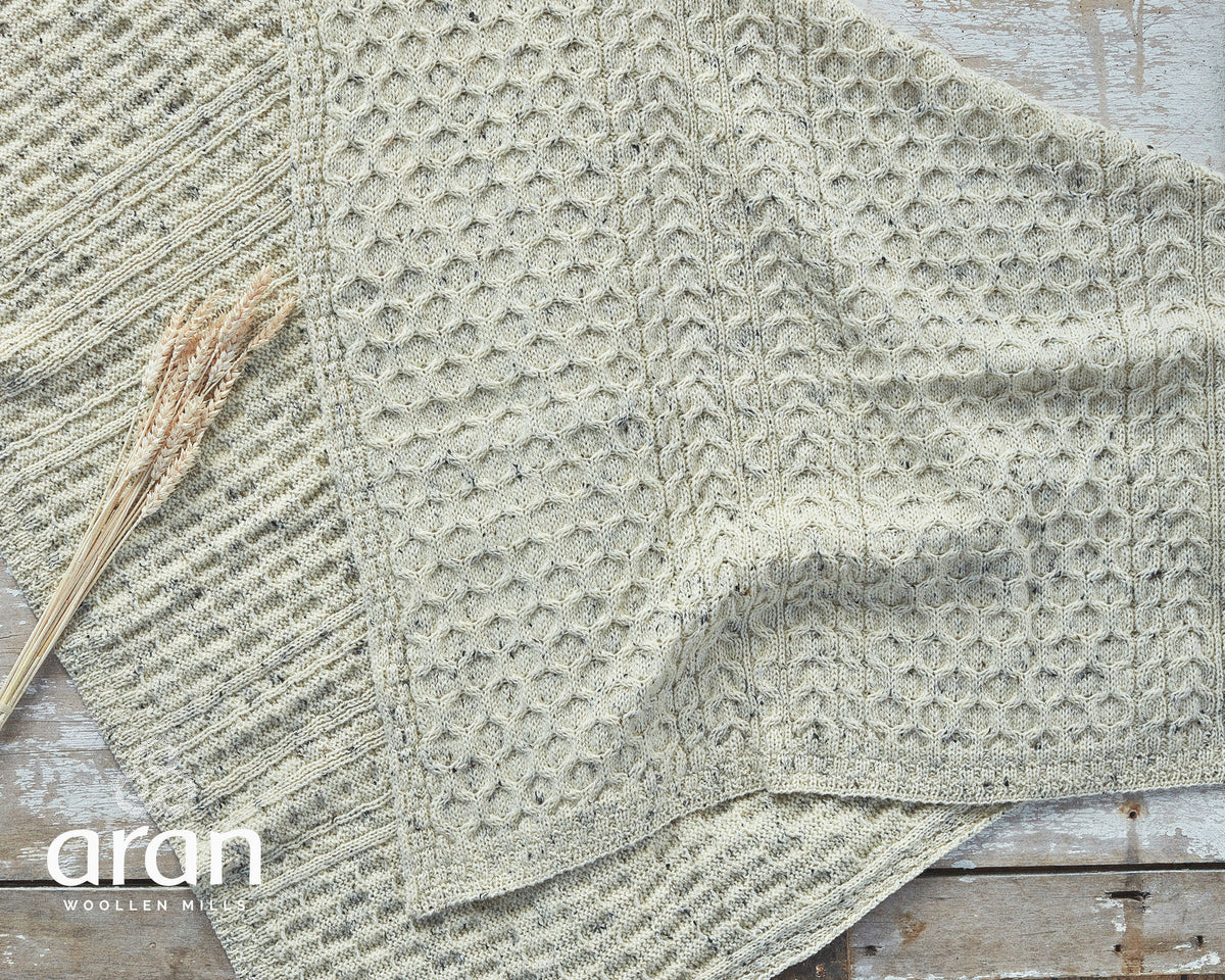 Worsted Wool Cable/Honeycomb Knit Blanket/Throw - 4 Colours