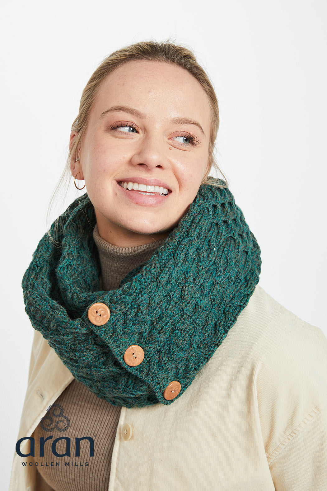 Ladies Merino Wool Buttoned Snood by Aran Mills - 7 Colours