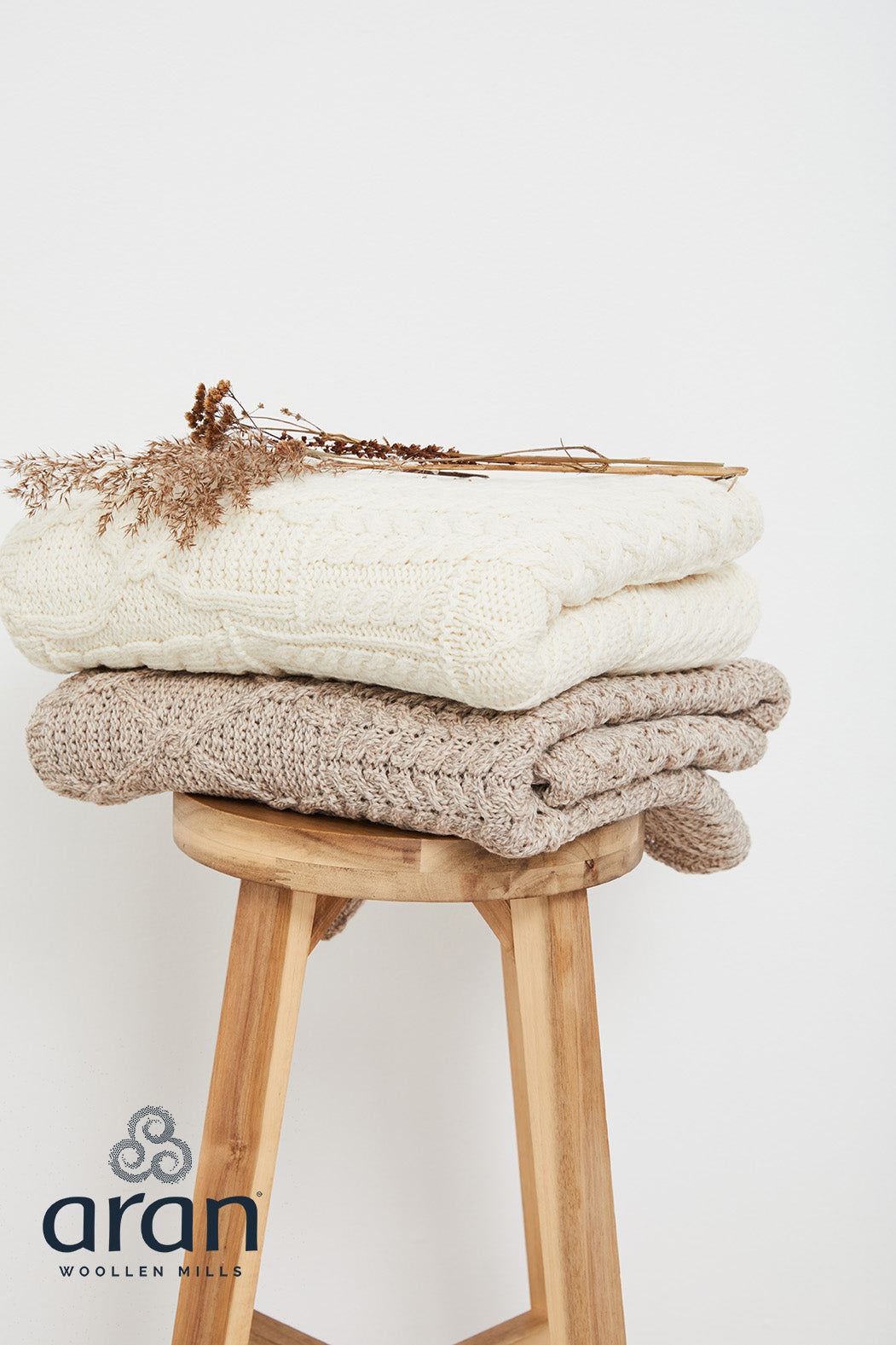 Merino Wool Patchwork Knit Blanket/Throw by Aran Mills - 4 Colours