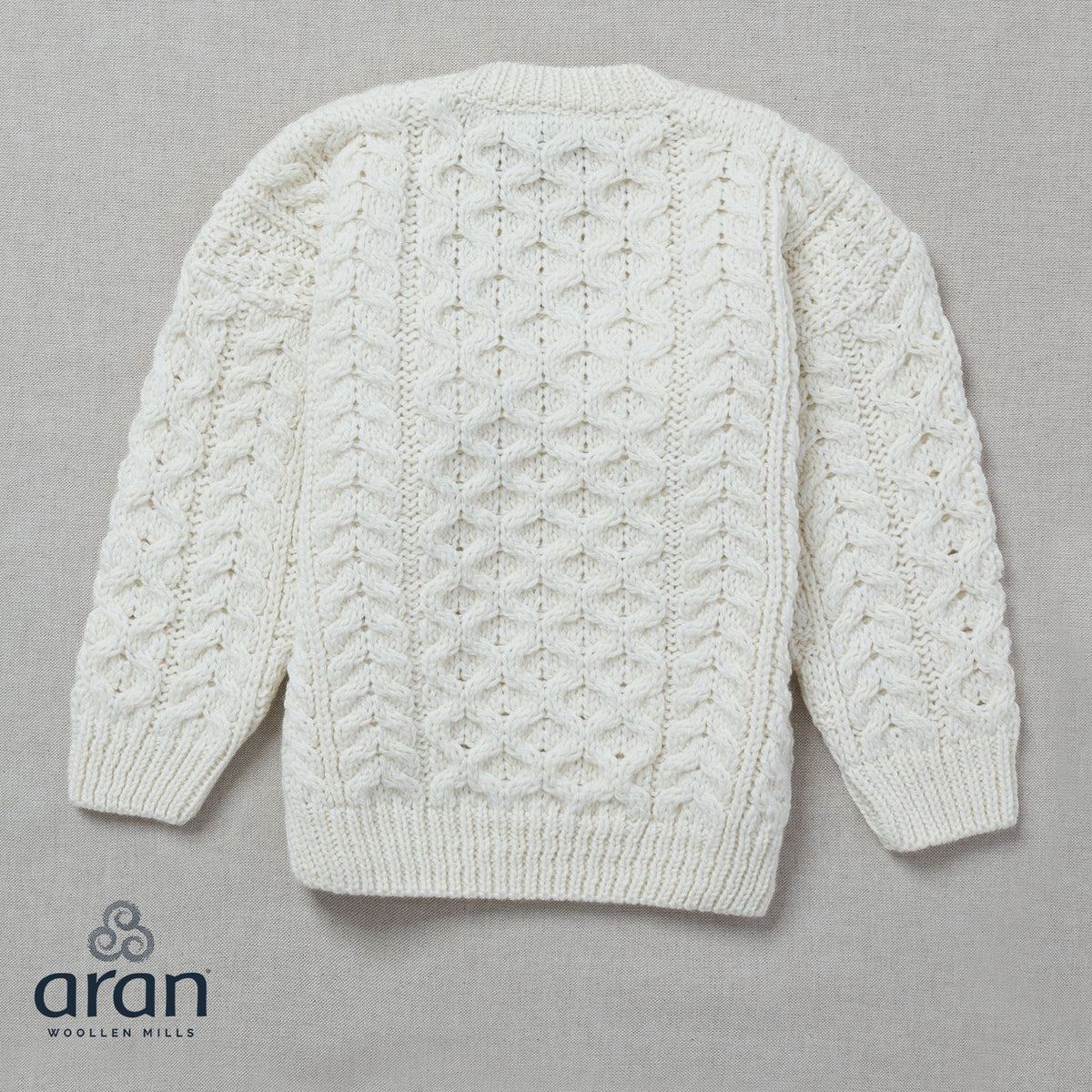 Childrens Supersoft Merino Wool Crew Neck Sweater by Aran Mills - Cream