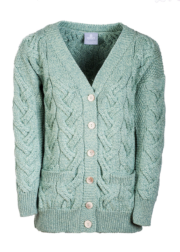 Ladies Supersoft Merino Wool Chunky V-Neck Cable Cardigan by Aran Mills