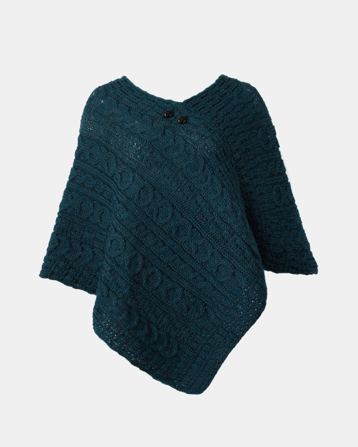 Ladies Worsted Wool Button Design Poncho by Aran Mills