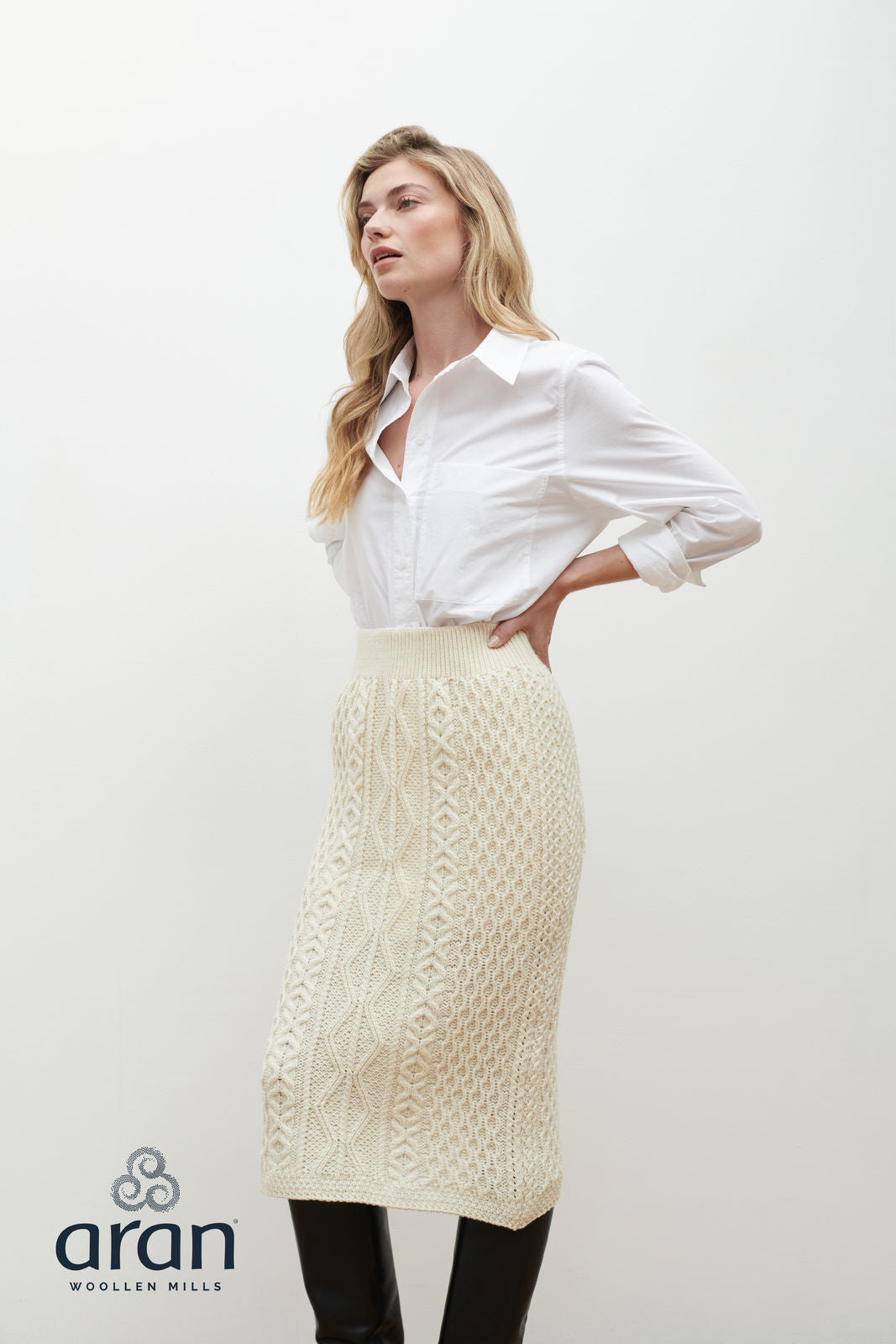 Ladies Merino Wool 3/4 Length Skirt By Aran Mills