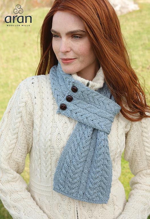 Ladies Merino Wool Buttoned Loop Scarf by Aran Mills - 10 Colours