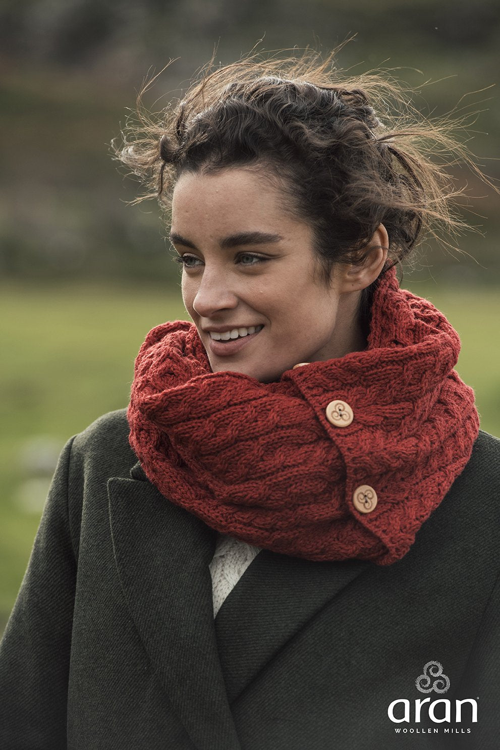 Ladies Merino Wool Buttoned Snood by Aran Mills - 7 Colours