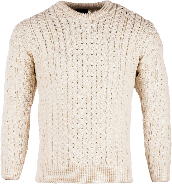 Men&#39;s Worsted Wool Crew Neck Sweater by Aran Mills - Cream