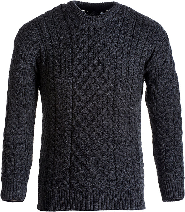 Men&#39;s Worsted Wool Crew Neck Sweater by Aran Mills - Cream