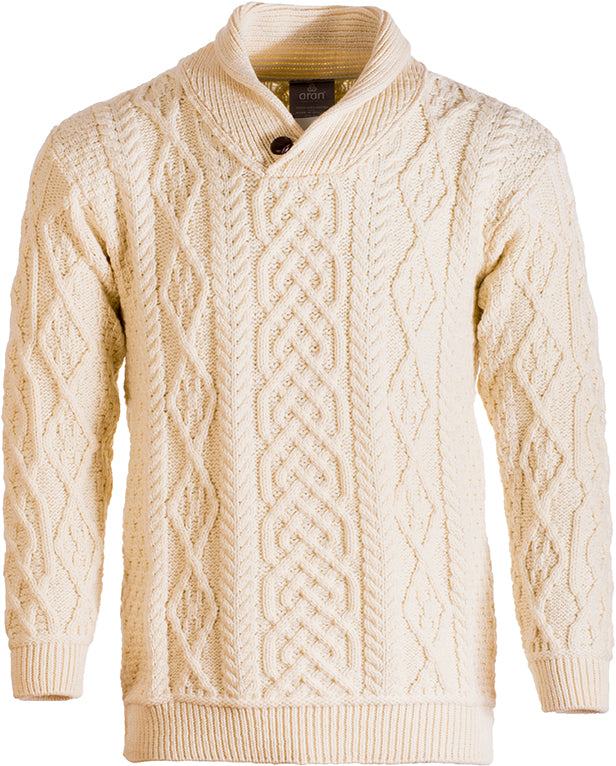 Men&#39;s Supersoft Merino Wool Button Finish Sweater by Aran Mills - Cream