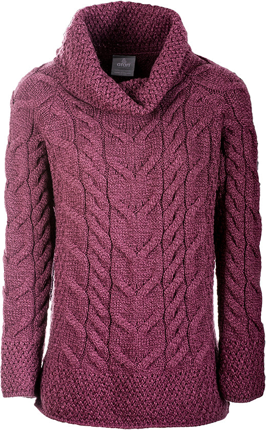 Ladies Aran Cowl Neck Sweater