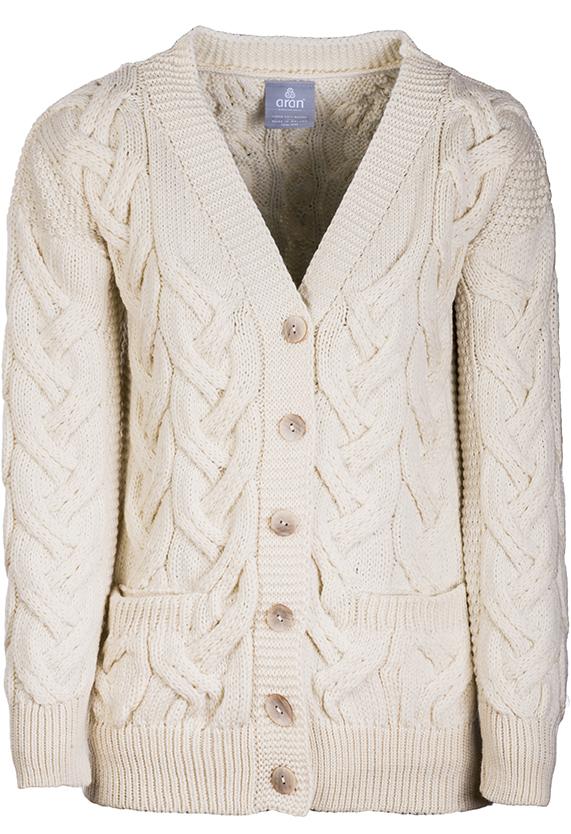 Ladies Supersoft Merino Wool Chunky V-Neck Cable Cardigan by Aran Mills - 3 Colours