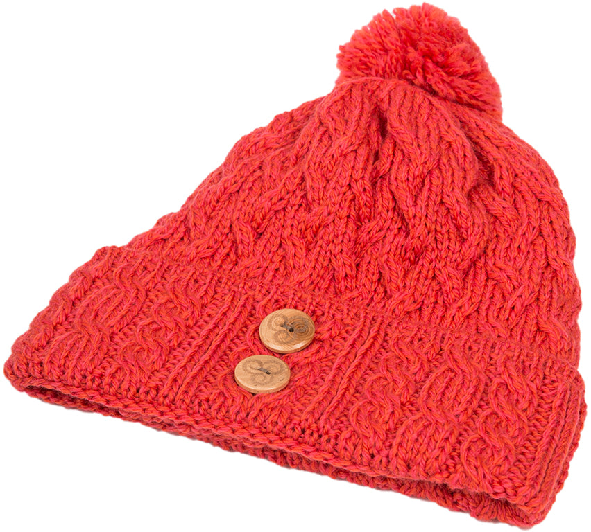 Ladies Supersoft Merino Button Detail Bobble Hat by Aran Mills - 5 Colours