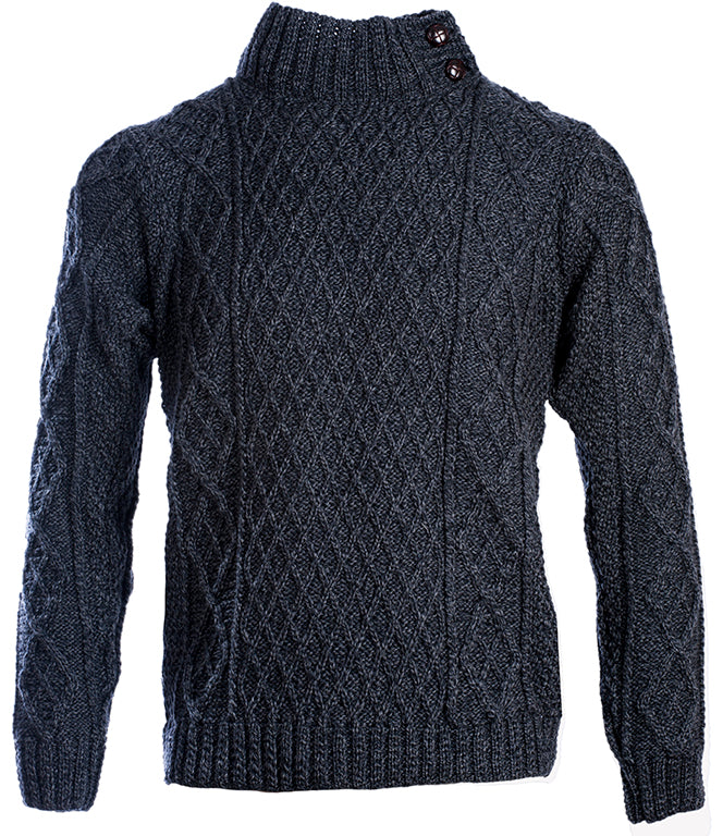 Men&#39;s Merino Wool Button Neck Sweater by Aran Mills - 3 Colours