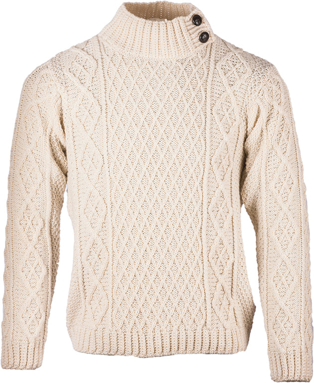 Men&#39;s Merino Wool Button Neck Sweater by Aran Mills - 3 Colours