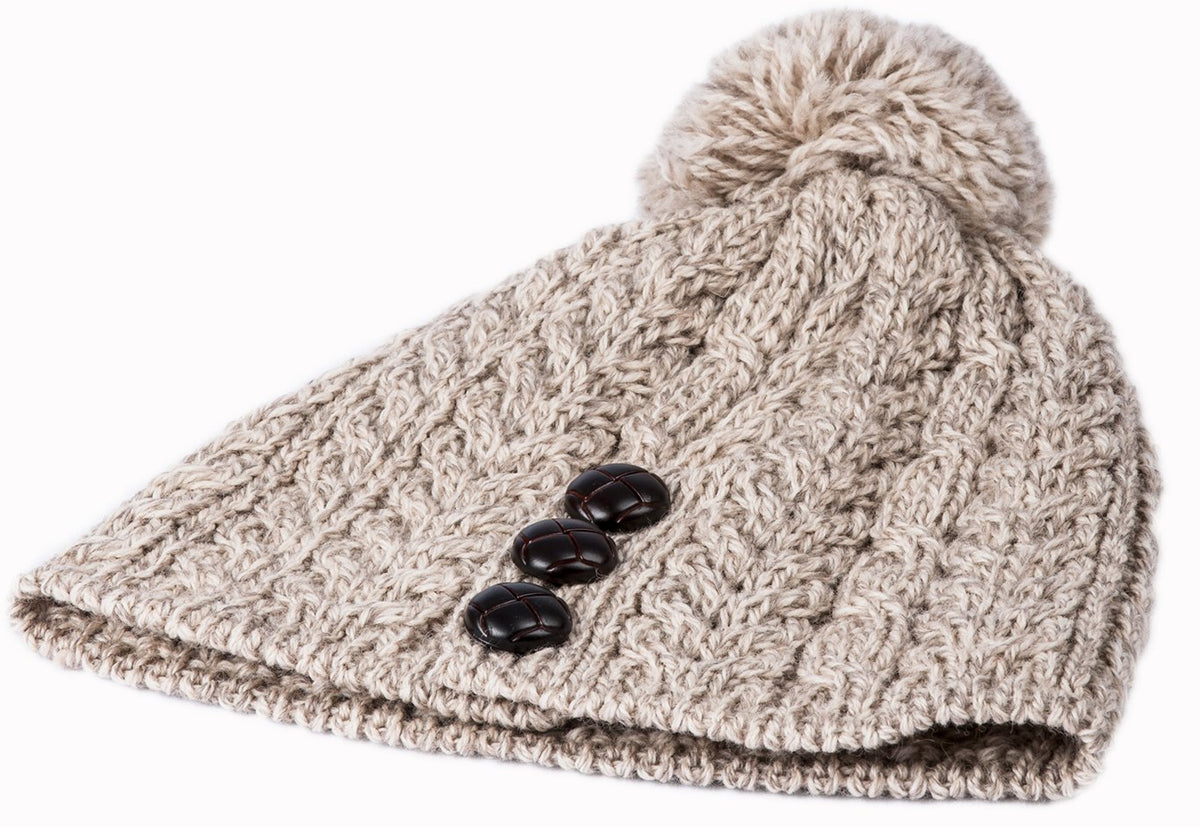 Ladies Merino Wool Hat with Bobble by Aran Mills - 10 Colours