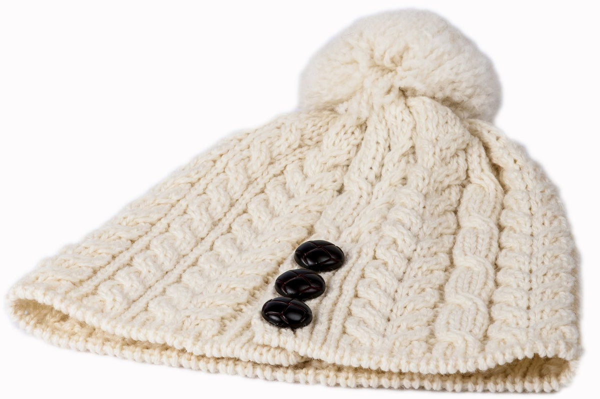 Ladies Merino Wool Hat with Bobble by Aran Mills - 10 Colours