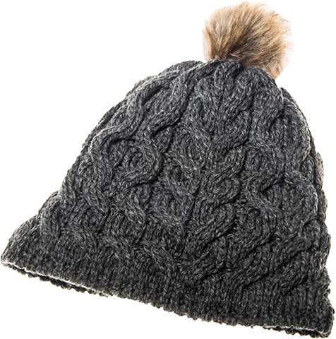 Ladies Supersoft Merino Wool Hat with Faux Fur Bobble by Aran Mills - 5 Colours