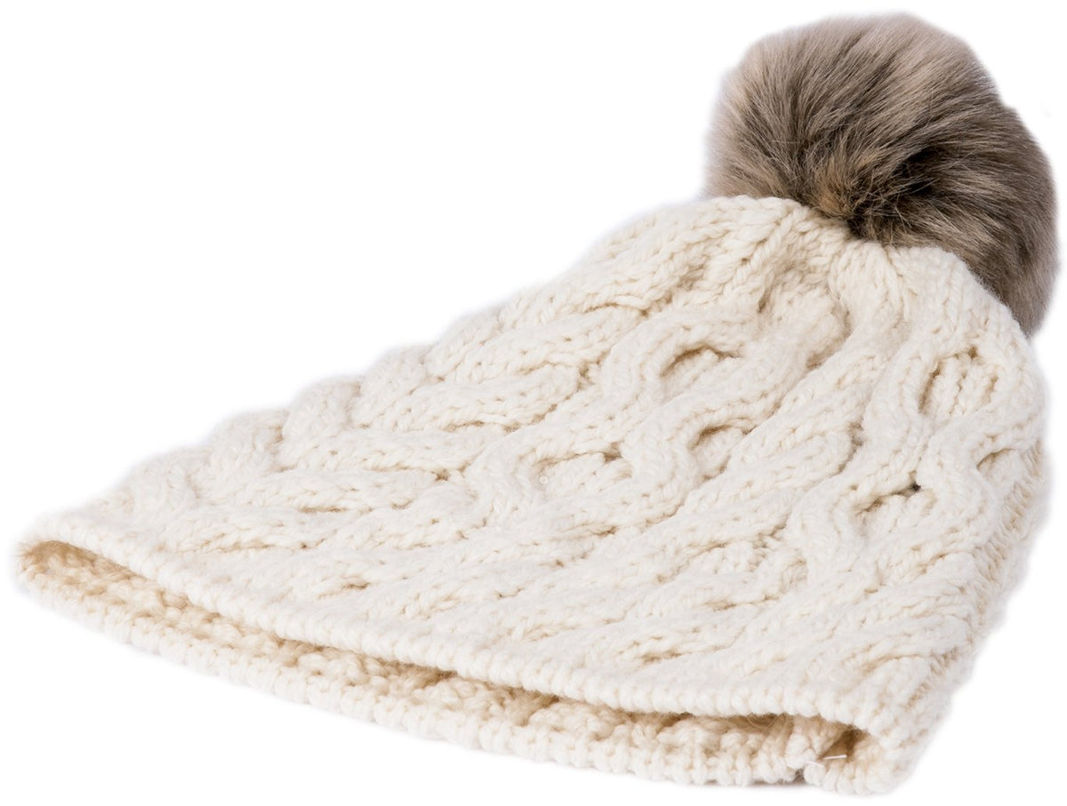 Ladies Supersoft Merino Wool Hat with Faux Fur Bobble by Aran Mills - 5 Colours