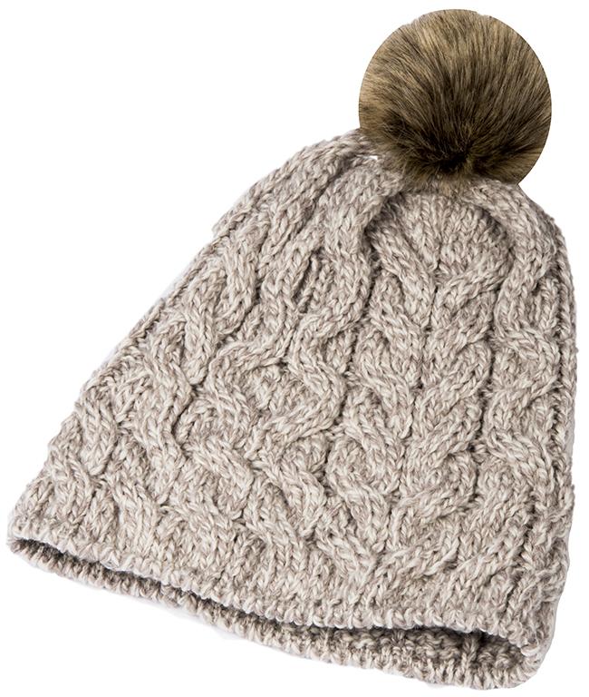 Ladies Supersoft Merino Wool Hat with Faux Fur Bobble by Aran Mills - 5 Colours