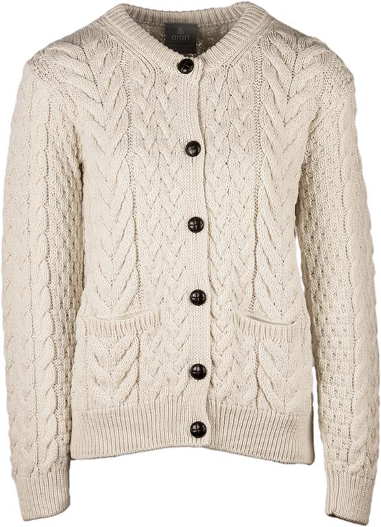 Ladies Supersoft Merino Wool Cable Crew Cardigan by Aran Mills - 3 Colours