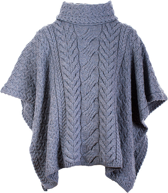 Ladies Supersoft Merino Wool Cowl Neck Poncho by Aran Mills - 6 Colours