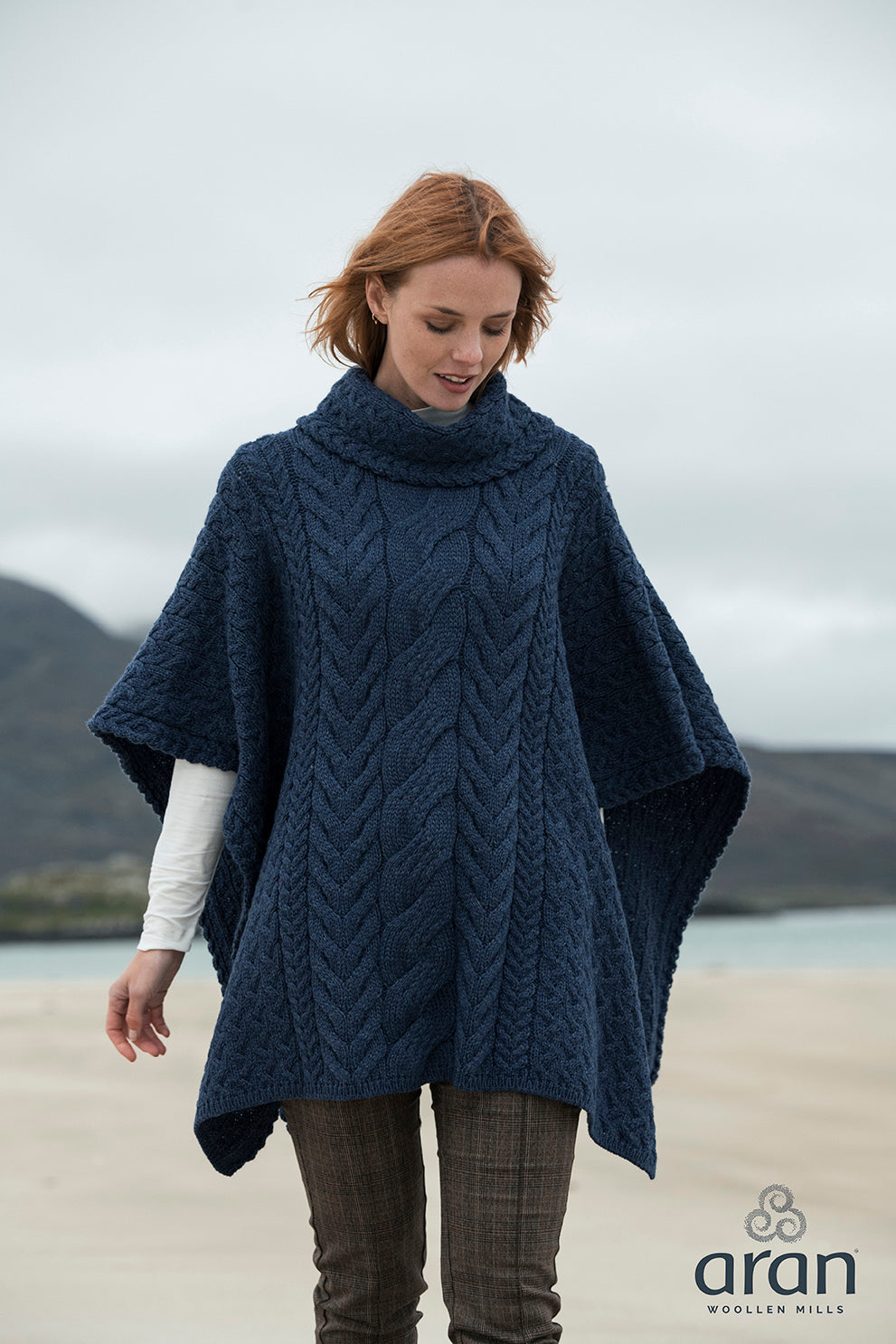 Ladies Supersoft Merino Wool Cowl Neck Poncho by Aran Mills - 6 Colours