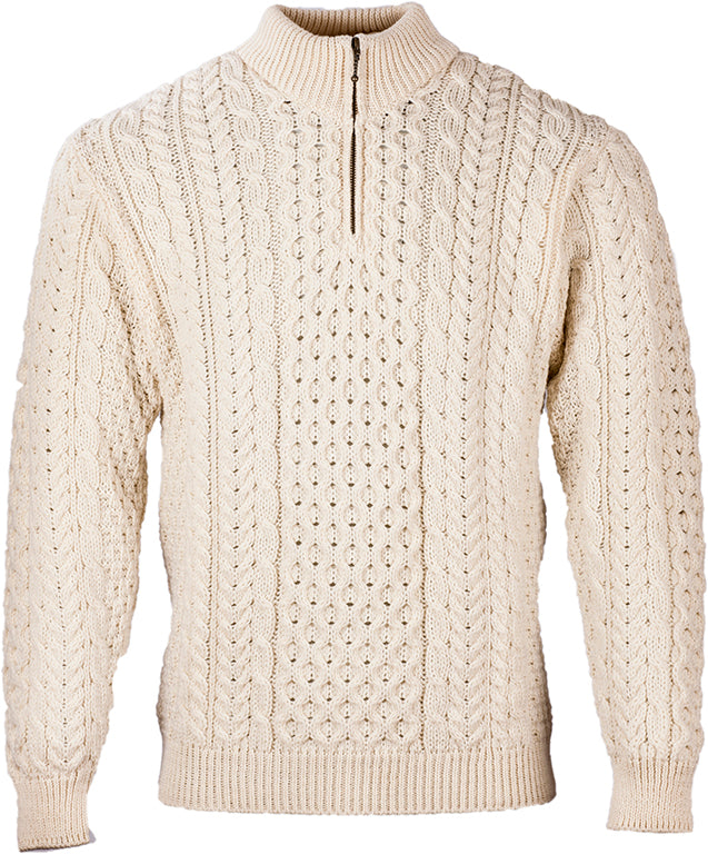 Men&#39;s Merino Wool Zip Neck Sweater by Aran Mills - 2 Colours