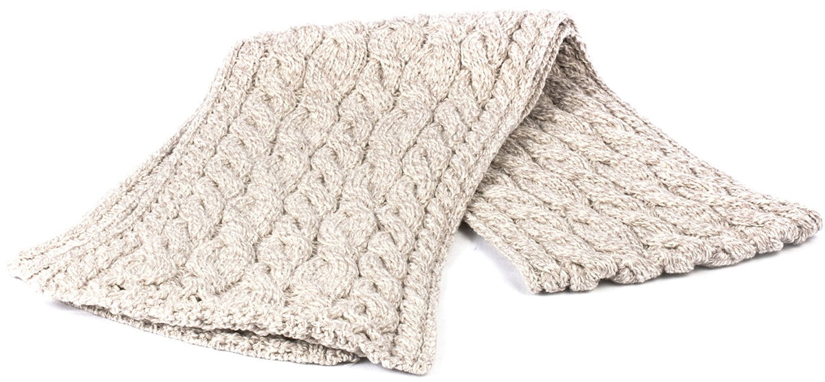 Merino Wool Long Cable Knit Scarf by Aran Mills - 4 Colours