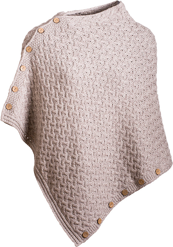 Ladies Supersoft Merino Wool Cable Knit Button Poncho by Aran Mills - 6 Colours