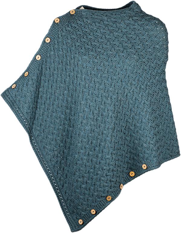 Ladies Supersoft Merino Wool Cable Knit Button Poncho by Aran Mills - 6 Colours