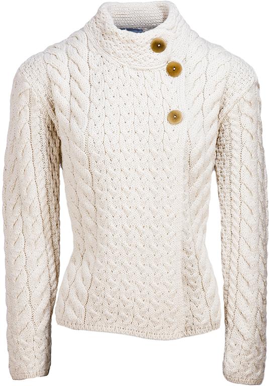 Ladies Supersoft Merino Wool Asymmetrical Cable Cardigan by Aran Mills - 6 Colours