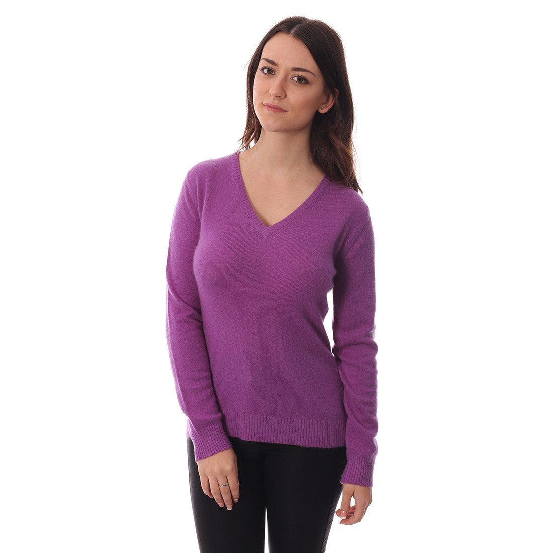 Purple Loch Ladies Cashmere Jumper - V-Neck-Women-aranstore.co.uk