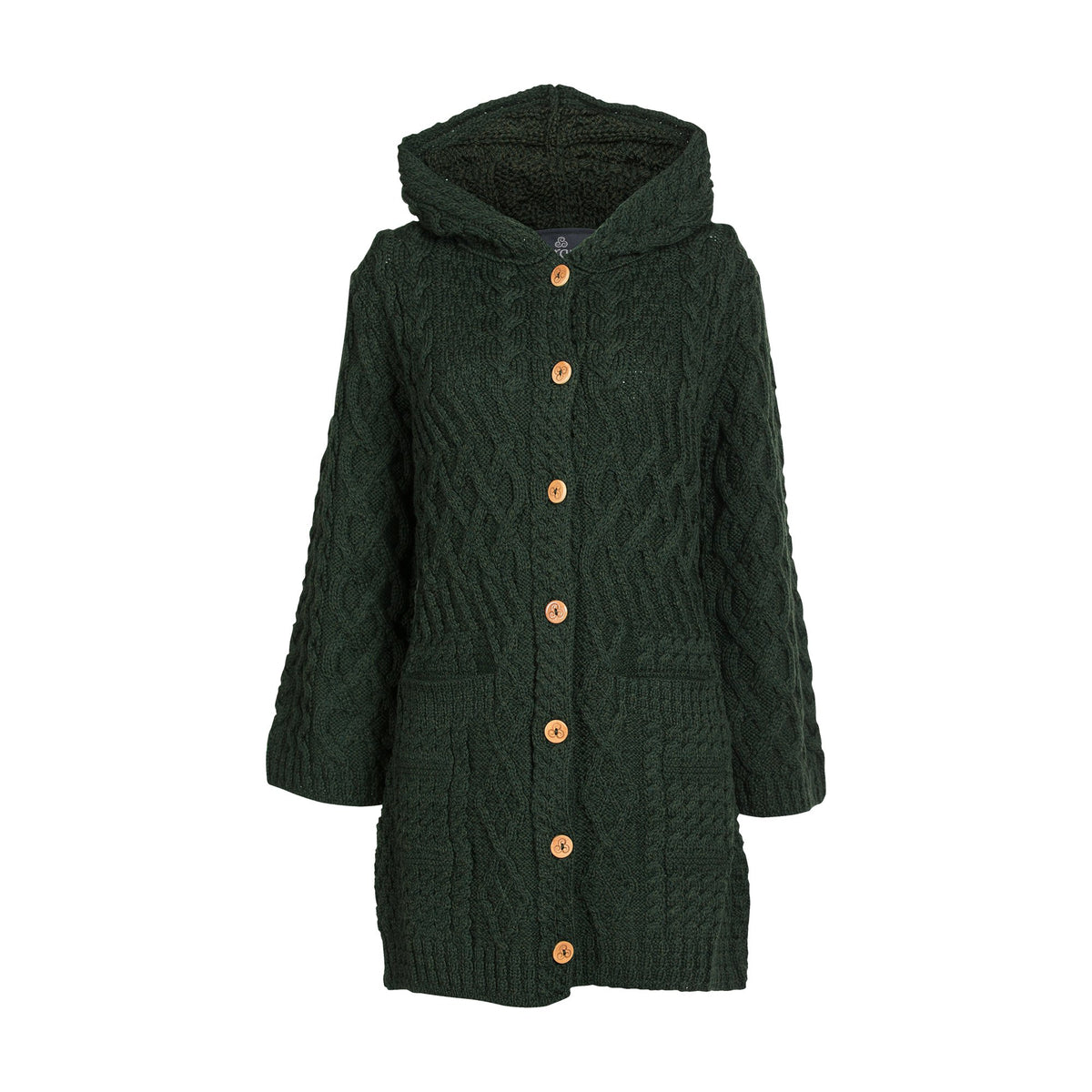 Ladies Long Merino Wool Cardigan with Hood by Aran Mills - 2 Colours